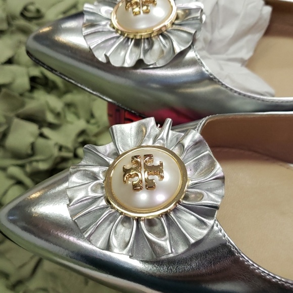 Tory Burch Melody Metallic Flats Pearl Logo - Picture 7 of 7